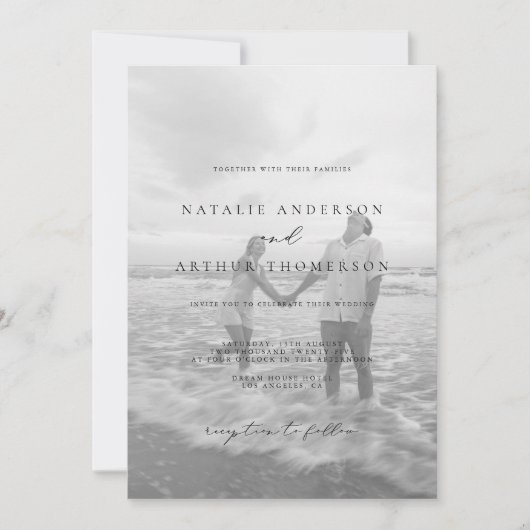 Minimalistisch modern script zwart-wit huwelijk kaart (Voorkant)