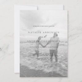 Minimalistisch modern script zwart-wit huwelijk kaart