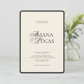 Minimalistisch modern script zwart-wit huwelijk kaart (Staand voorkant)
