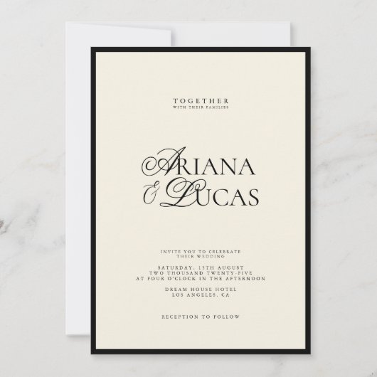 Minimalistisch modern script zwart-wit huwelijk kaart (Voorkant)