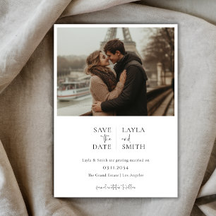 Minimalistisch Modern Script Zwart Wit Trouwfoto Save The Date