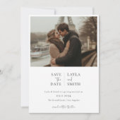 Minimalistisch Modern Script Zwart Wit Trouwfoto Save The Date (Voorkant)