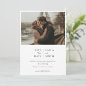 Minimalistisch Modern Script Zwart Wit Trouwfoto Save The Date (Staand voorkant)