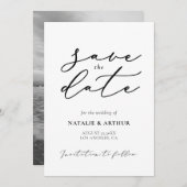 Minimalistisch modern scriptuur huwelijk save the date (Voorkant / Achterkant)