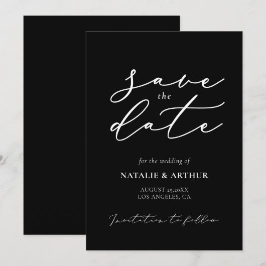 Minimalistisch modern scriptuur huwelijk save the date (Voorkant / Achterkant)