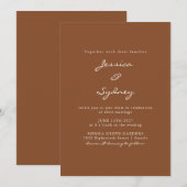 Minimalistisch modern Sienna Brown Script Wedding Kaart (Voorkant / Achterkant)