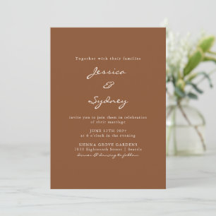 Minimalistisch modern Sienna Brown Script Wedding Kaart