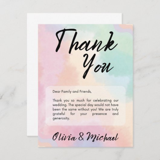 Minimalistisch Modern Simple Script Waterverf Wedd Bedankkaart (Voorkant / Achterkant)