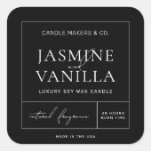 Minimalistisch Modern Soy Candle Square Label Zwar (Voorkant)