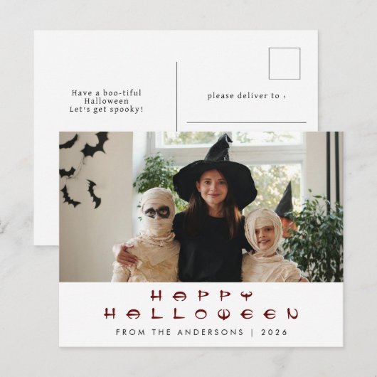 Minimalistisch Modern Spooky Happy Halloween 1 Fot Feestdagenkaart (Voorkant / Achterkant)