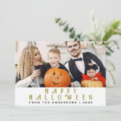 Minimalistisch Modern Spooky Happy Halloween 1 Fot Feestdagenkaart (Staand voorkant)