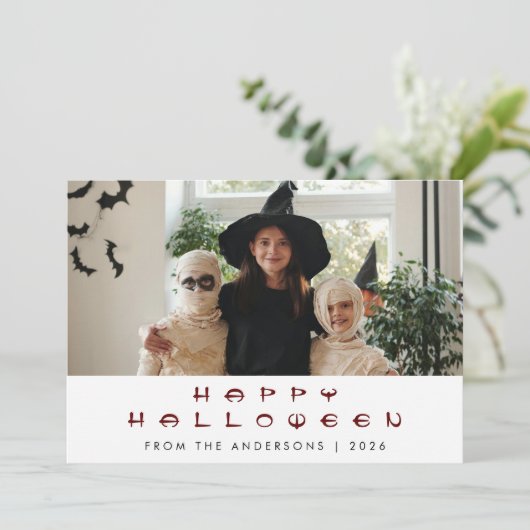 Minimalistisch Modern Spooky Happy Halloween 1 Fot Feestdagenkaart (Staand voorkant)