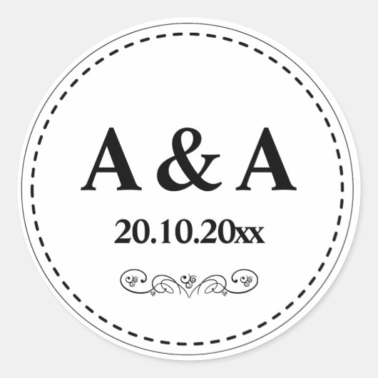 Minimalistisch, modern, Stitch Border Monogram Aan Ronde Sticker (Voorkant)