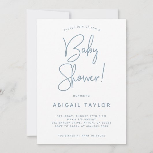 Minimalistisch modern stoffig blauw Baby shower Kaart (Voorkant)