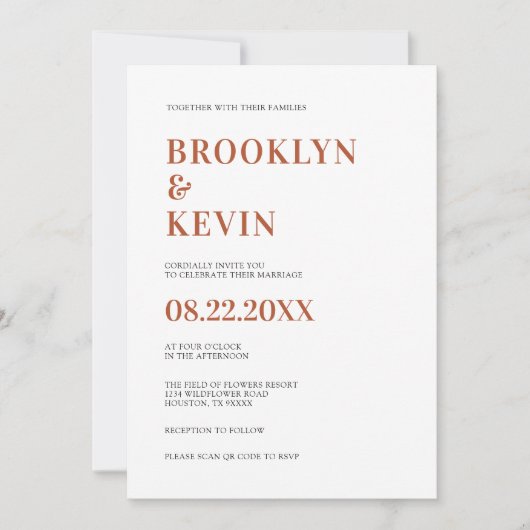 Minimalistisch Modern Terracotta Wedding | QR-code Kaart (Voorkant)