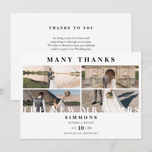 Minimalistisch Modern Trendy Collage Wedding 4 Fot Bedankkaart (Voorkant / Achterkant)