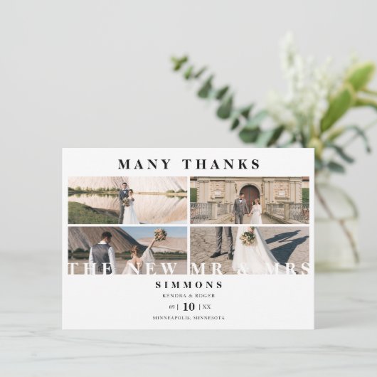 Minimalistisch Modern Trendy Collage Wedding 4 Fot Bedankkaart (Staand voorkant)