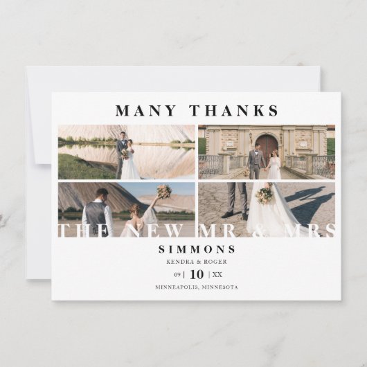 Minimalistisch Modern Trendy Collage Wedding 4 Fot Bedankkaart (Voorkant)