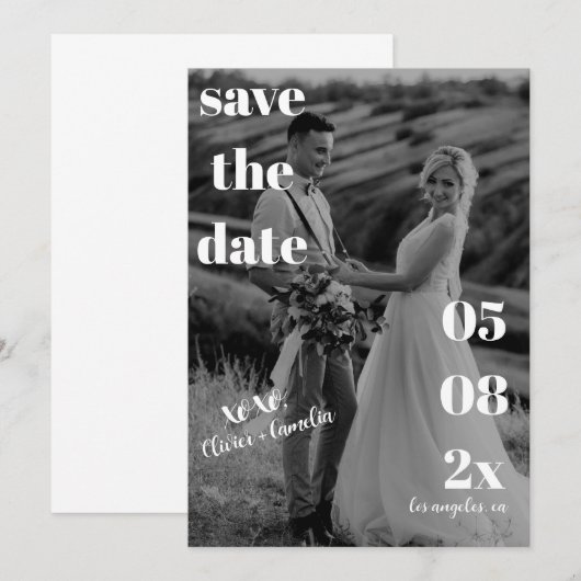 MINIMALISTISCH MODERN TROUWEN ZWART & WIT  SAVE THE DATE (Voorkant / Achterkant)