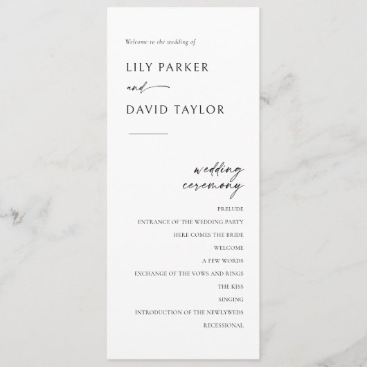 Minimalistisch modern trouwprogramma programmakaart (Voorkant)