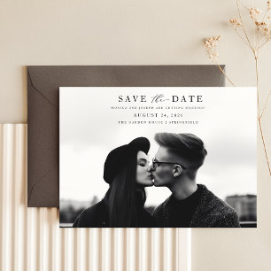 Minimalistisch modern Typografie-fotohuwelijk Save The Date