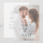 Minimalistisch modern Typografie-fotohuwelijk Save The Date (Voorkant / Achterkant)