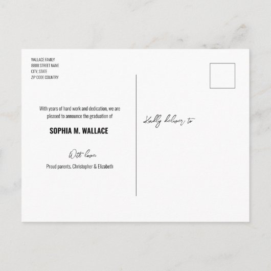 Minimalistisch modern verticaal foto Afstuderen Aankondigingskaart (Achterkant)