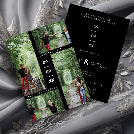 Minimalistisch modern vier foto's als collage brui folie uitnodiging