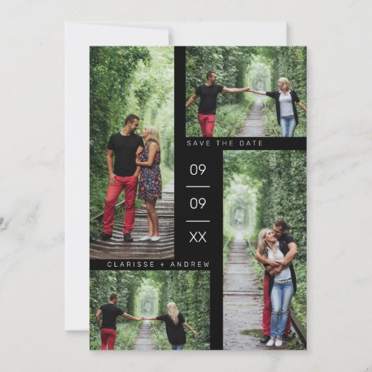 Minimalistisch modern vier foto's als collage brui save the date (Voorkant)