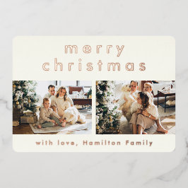 Minimalistisch modern, vrolijk kerstfeest met twee folie feestdagenkaart