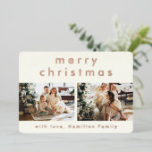 Minimalistisch modern, vrolijk kerstfeest met twee folie feestdagenkaart (Staand Voorkant)