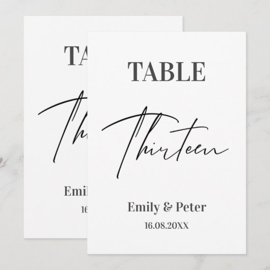 Minimalistisch modern WEDDING-DERDE tabelnummer Bedankkaart (Voorkant / Achterkant)