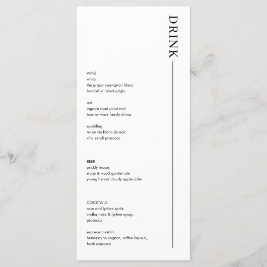 Minimalistisch Modern Wedding Menu en Menu Drinken (Achterkant)