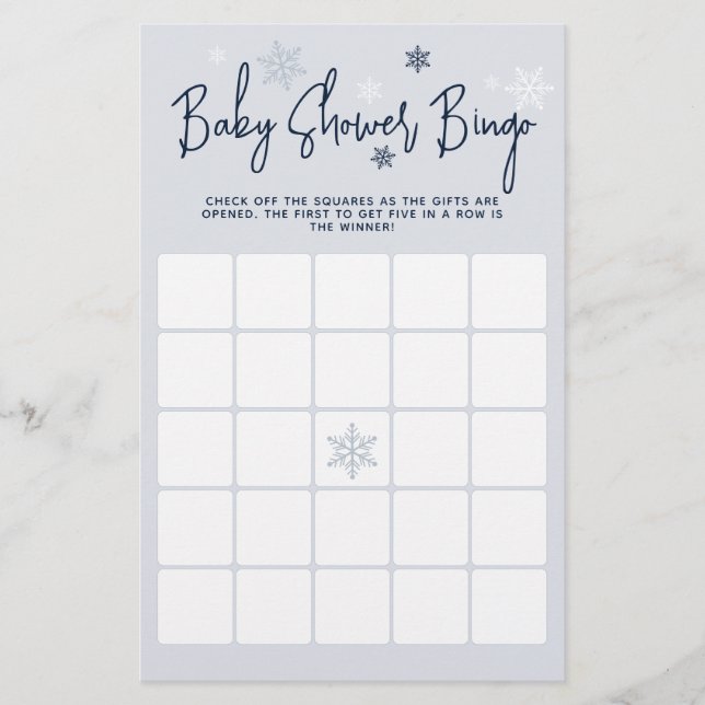 Minimalistisch modern winter Baby shower bingogame (Voorkant)