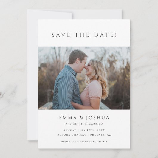 Minimalistisch & Modern Wit 2 foto bruiloft Save The Date (Voorkant)