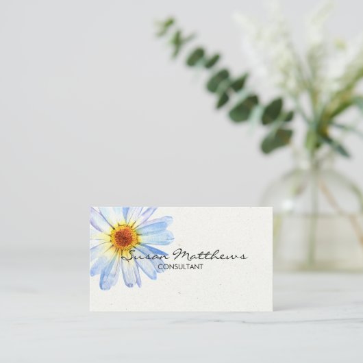 Minimalistisch Modern Wit Daisy Script Flower Visitekaartje (Staand voorkant)