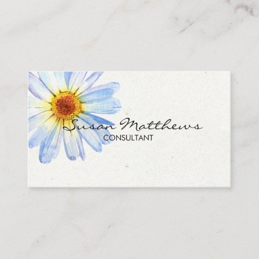Minimalistisch Modern Wit Daisy Script Flower Visitekaartje (Voorkant)