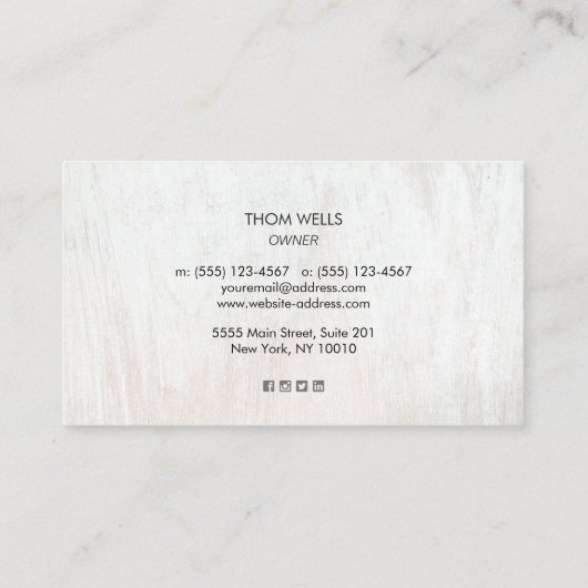 Minimalistisch modern wit houten Visitekaartje (Achterkant)