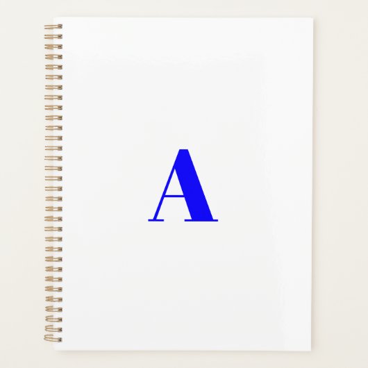 Minimalistisch modern wit kobalt blauw monogram planner (Voorkant)