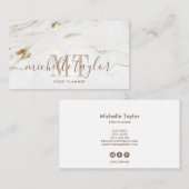 Minimalistisch modern wit marmer monogram visitekaartje (Voorkant / Achterkant)