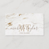 Minimalistisch modern wit marmer monogram visitekaartje (Voorkant)