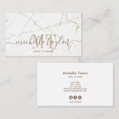 Minimalistisch modern wit marmer monogram visitekaartje (Voorkant / Achterkant)