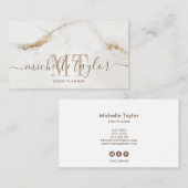 Minimalistisch modern wit marmer monogram visitekaartje (Voorkant / Achterkant)