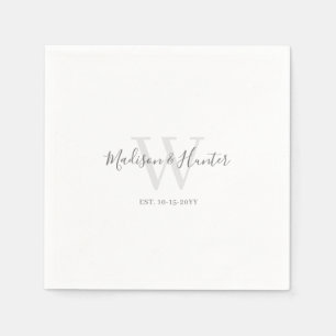 Minimalistisch Modern Wit Script Monogram Bruiloft Servet