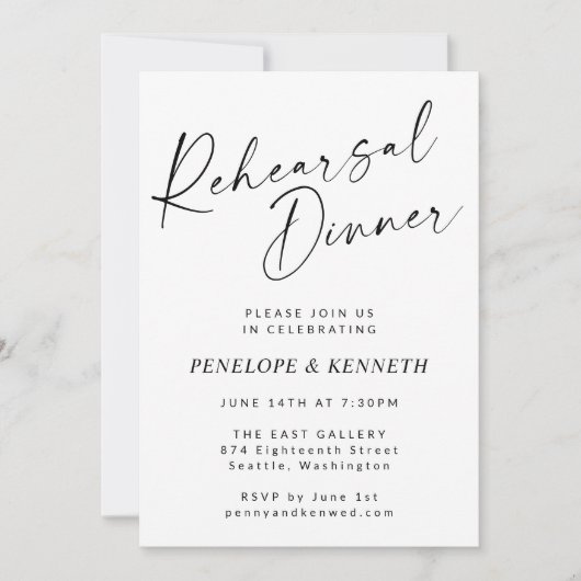 Minimalistisch modern wit script repetitief diner kaart (Voorkant)