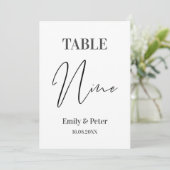 Minimalistisch modern wit WEDDING NINE-tabelnummer Bedankkaart (Staand voorkant)