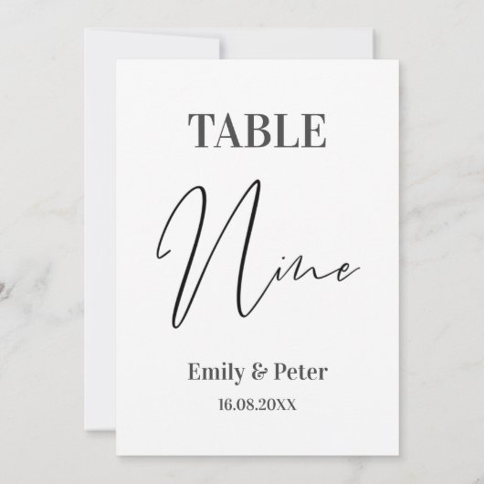 Minimalistisch modern wit WEDDING NINE-tabelnummer Bedankkaart (Achterkant)