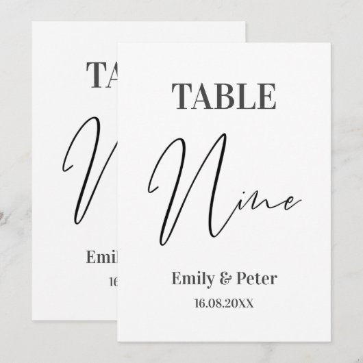 Minimalistisch modern wit WEDDING NINE-tabelnummer Bedankkaart (Voorkant / Achterkant)