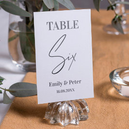 Minimalistisch modern, wit WEDDING SIX-tabelnummer Bedankkaart