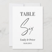 Minimalistisch modern, wit WEDDING SIX-tabelnummer Bedankkaart (Voorkant)